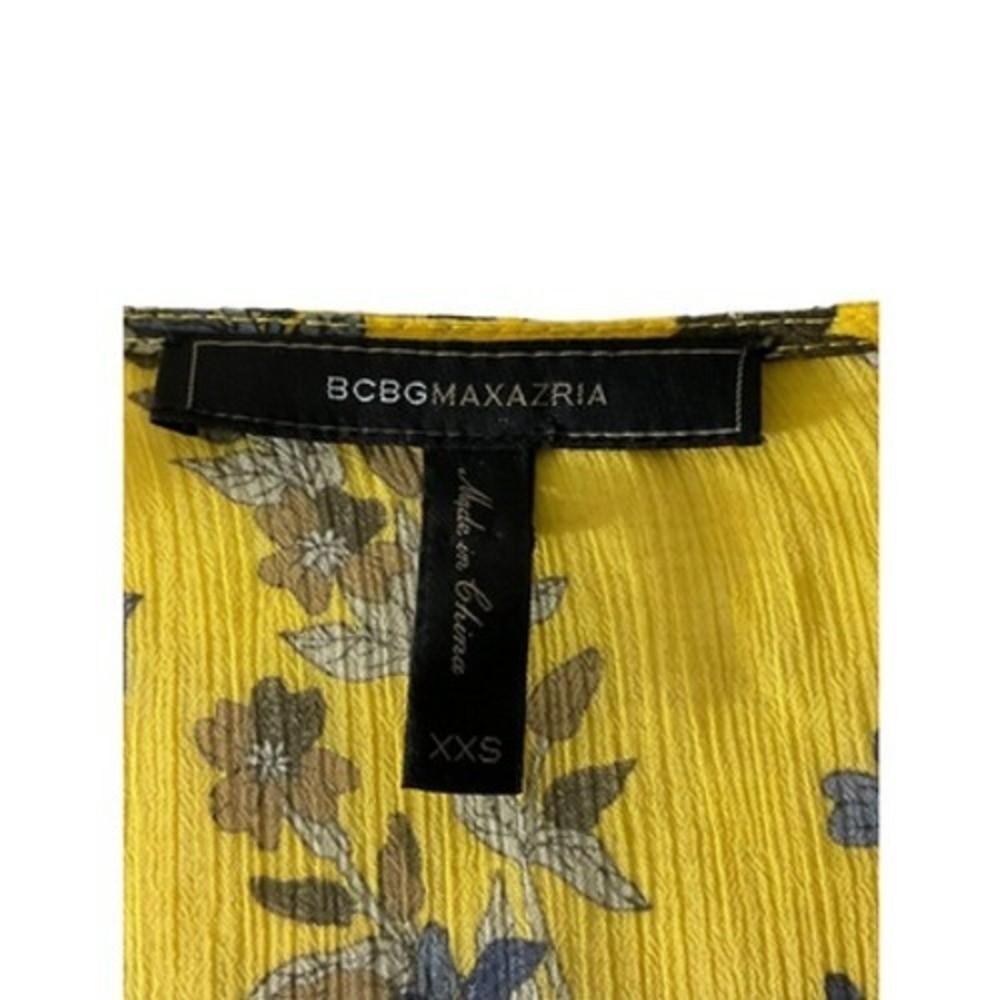 BCBGMAXAZRIA Yellow Gray Floral Ruffle Tiered V-Neck Midi Dress XXS - Picture 4 of 13